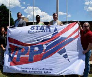 (Pictured L-R:  Stephani Riley (Amerex Nurse), Harrison Bishop (Amerex president), Ramona Morris (OSHA Area Director), Ruffner Page (McWane president) and Robert Fisher (Amerex Safety Manager)